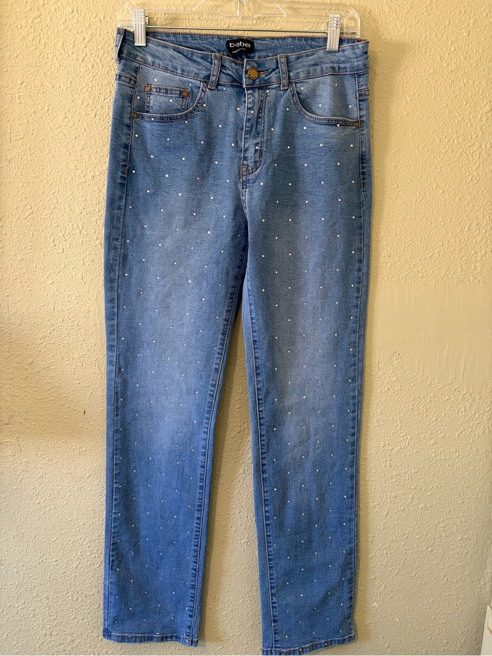 bebe Light Blue Skinny Jeans with Rhinestone Dots Women’s Size 6/28